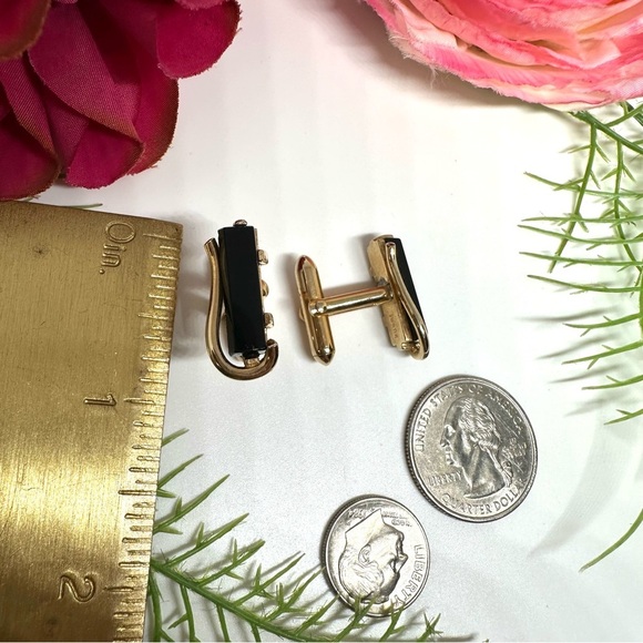 VINTAGE⚜️CUFF LINKS Black Glass - Art Deco Style - Picture 6 of 6